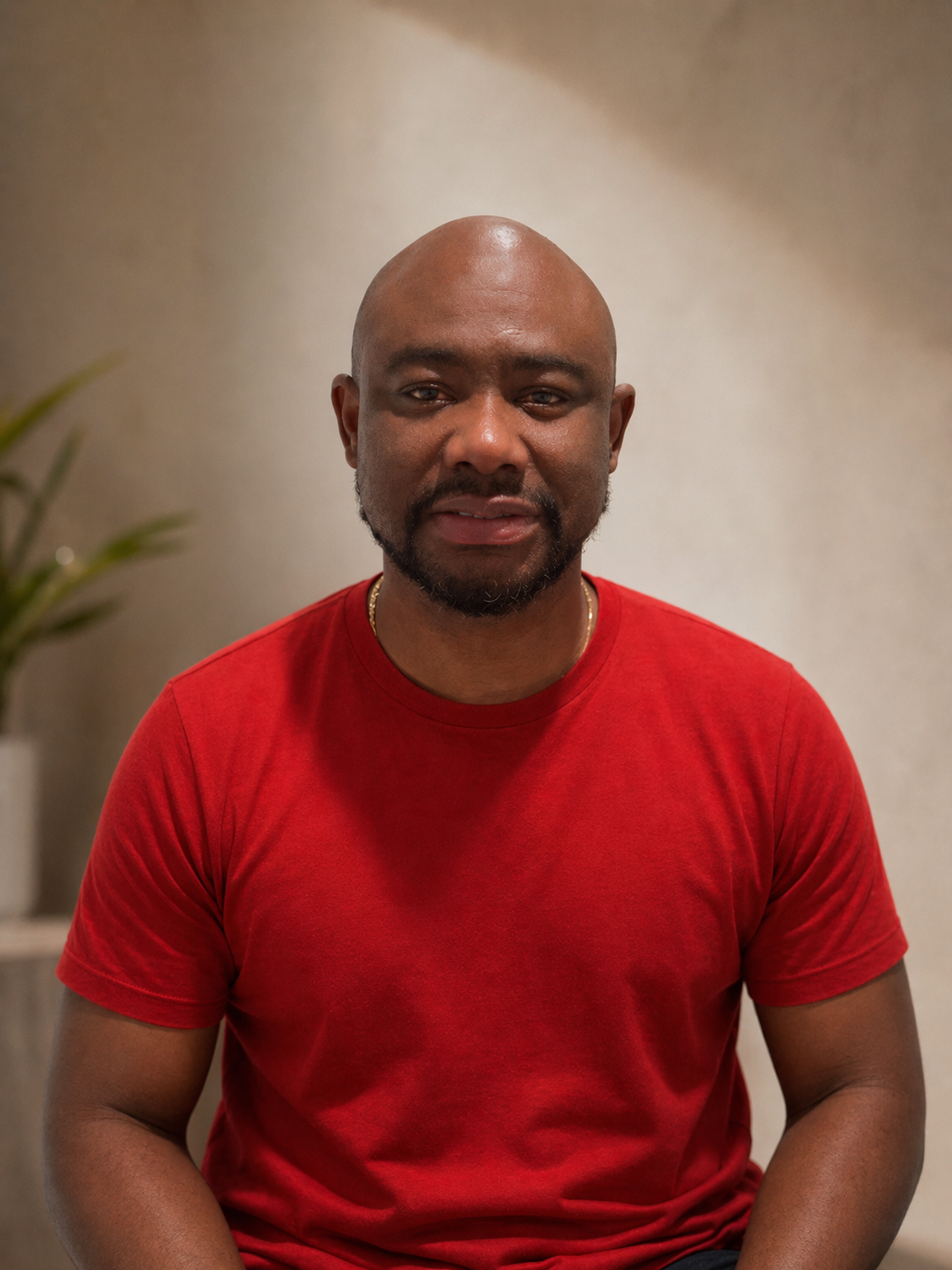 Micheal O. Afolabi in a red shirt